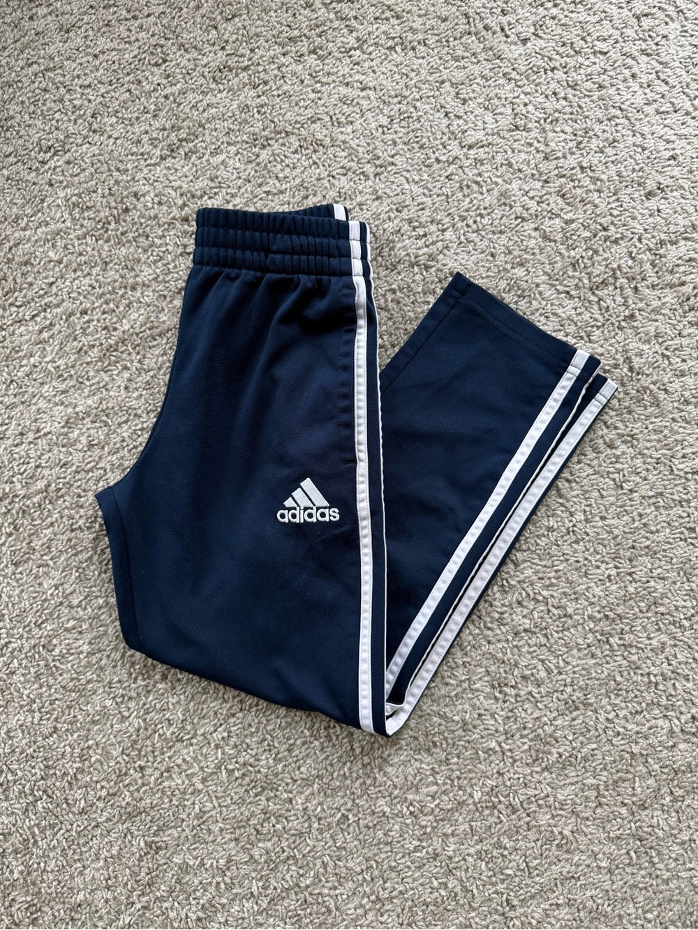 adidas Kids Navy Track Pants with White Side Stripes